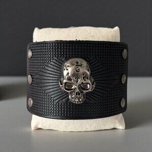 Black Vintage Skull Leather Men Bracelet